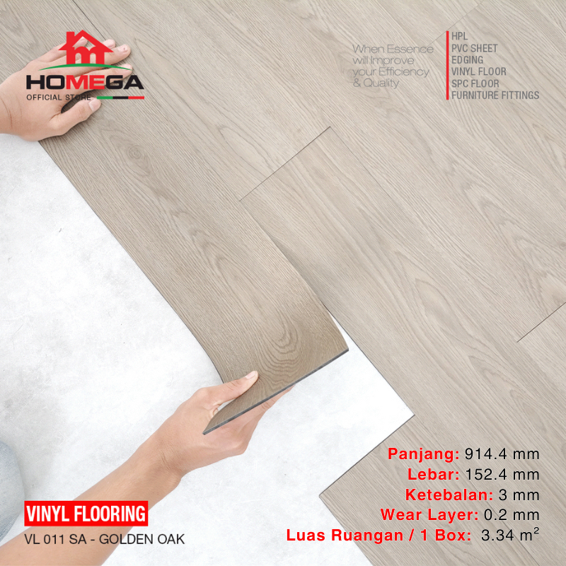 Homega Vinyl Flooring - Lantai Kayu Parket Parkit Parquet Stiker - Tekstur Wood Golden Oaks - 1 Pcs