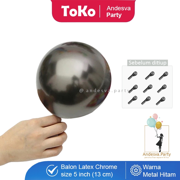 Balon Chrome 5 inch Hitam / balon metalik CHROME dekor latex 5 inch / balon mengkilap dekor chrome
