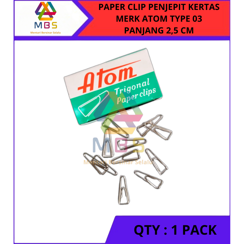 

PAPER CLIP PENJEPIT KERTAS MERK ATOM PANJANG 2,5 CM TYPE 03 PENJEPIT TRIAGONAL SEGITIGA