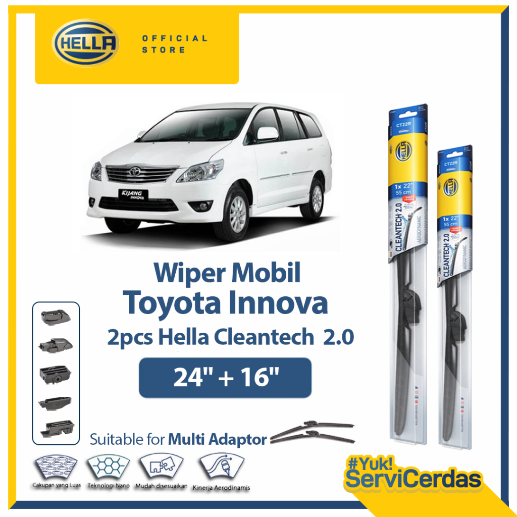 Wiper Mobil TOYOTA Innova 24” + 16” (2pcs) - HELLA Cleantech 2.0