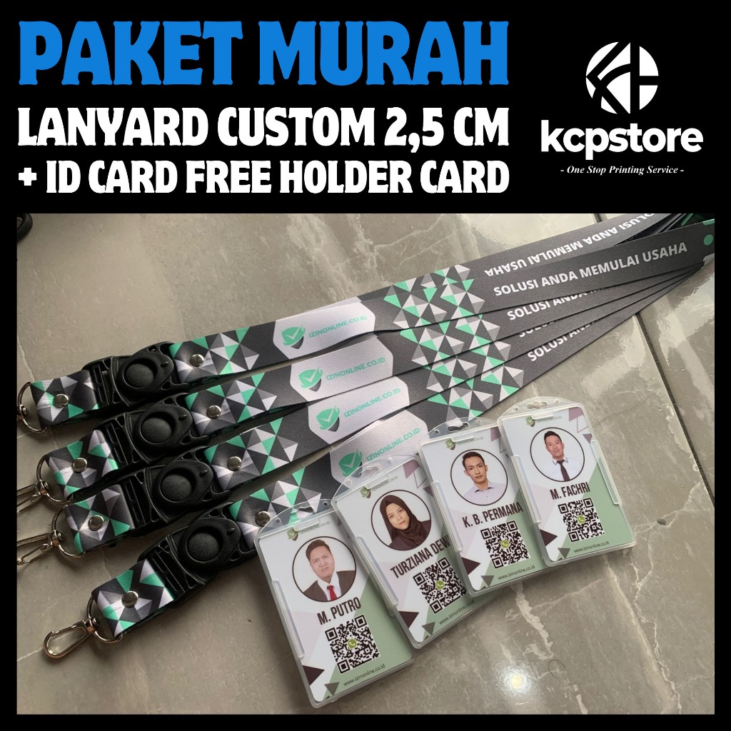 

Paket Hemat ( Custom Lanyard 2,5cm & ID Card 2 Sisi, Gratis Card Holder ) Berkualitas