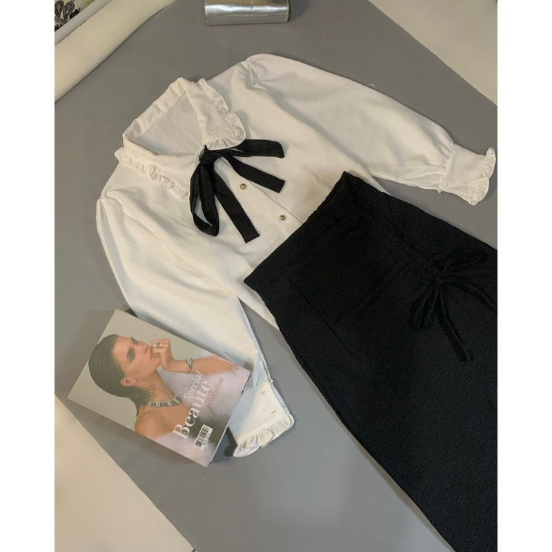 One Set Keiko Blouse & Rok Serut | Blouse Big size| Atasan Blouse Wanita Kemeja Kerja Korea Hijab No