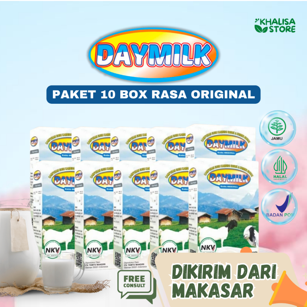 

Daymilk (Paket 10 BOX) - Susu Kambing Etawa Cegah Osteoporosis, Atasi Nyeri Sendi, Rematik, Asam Urat, Sesak Napas dan Gangguan Pernapasan, Bantu Jaga Kesehatan Tulang dan Sendi, Manambah Imunitas Tubuh 100% Original Makassar - 200 Gram HALAL