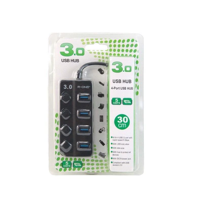 USB HUB 3.0 4 PORT + TOMBOL SWITCH POWER ON OFF CONNECTOR USB 3.0 R-ONE USB HUB MURAH HITAM & PUTIH