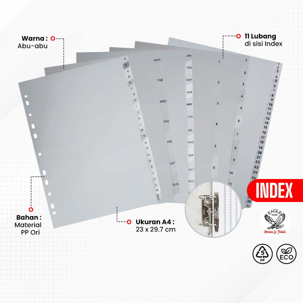 

EAGLE Pembatas Binder A4 Berbagai Index TABS / Plastik Divider / Odner Divider Index / File Divider Index