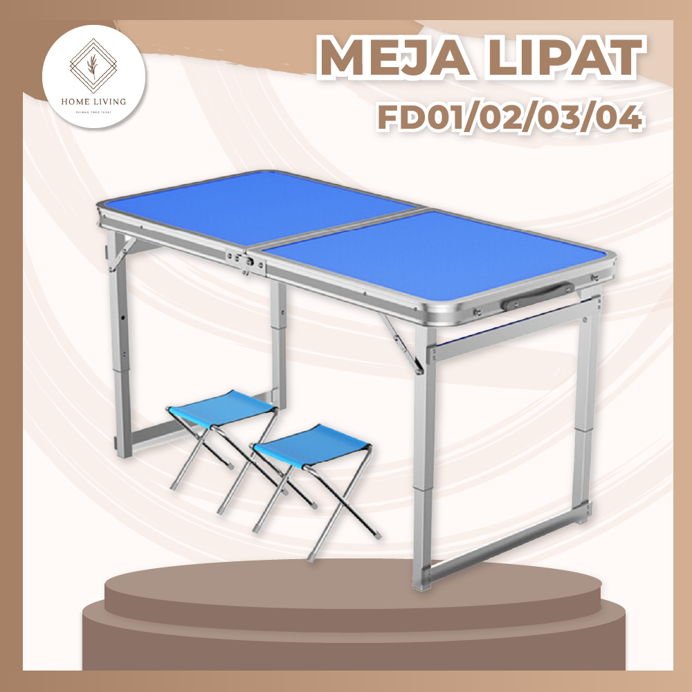 Meja Lipat Koper HPL Serbaguna Meja Portable Makan meja lesehan Kaki Kotak + Kursi HOMELIVING