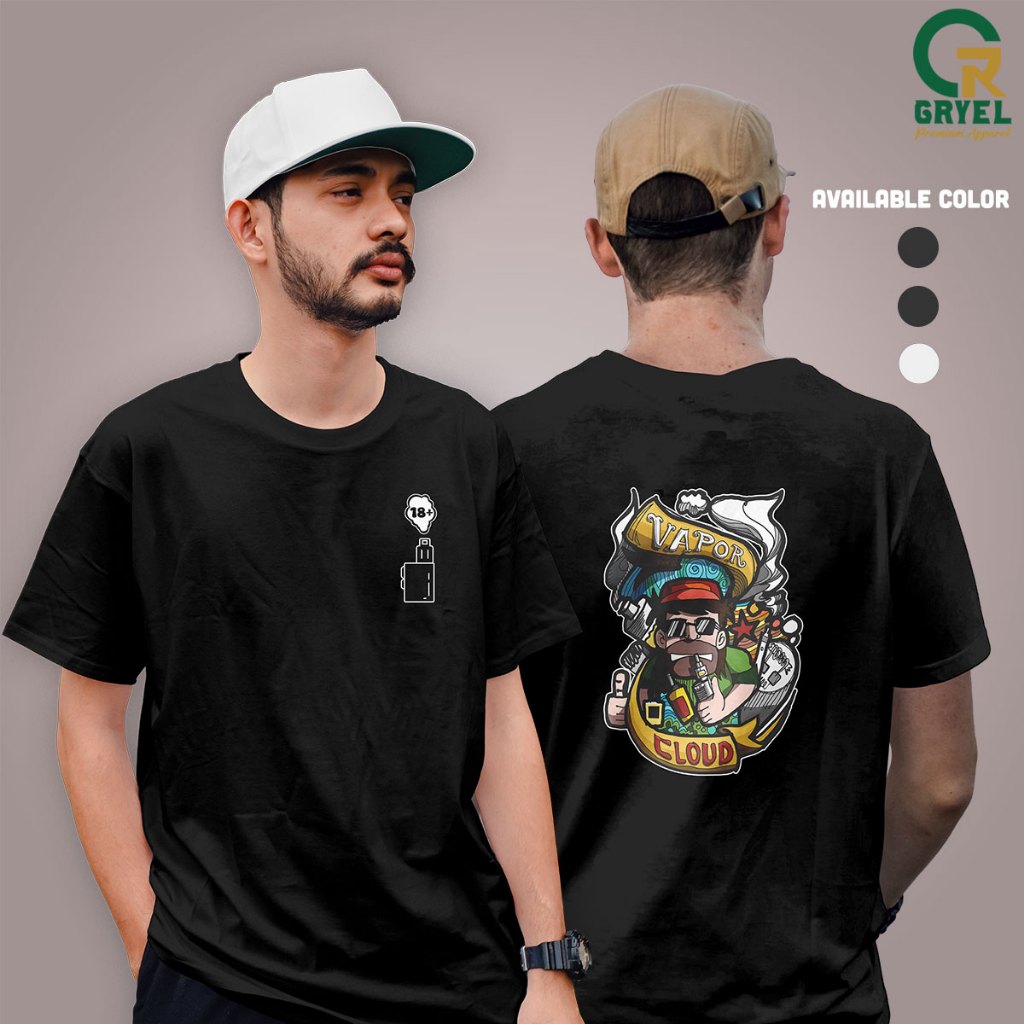 Kaos Distro T Shirt Katun Cowok Cewek Vapor Cloud Baju Vapor