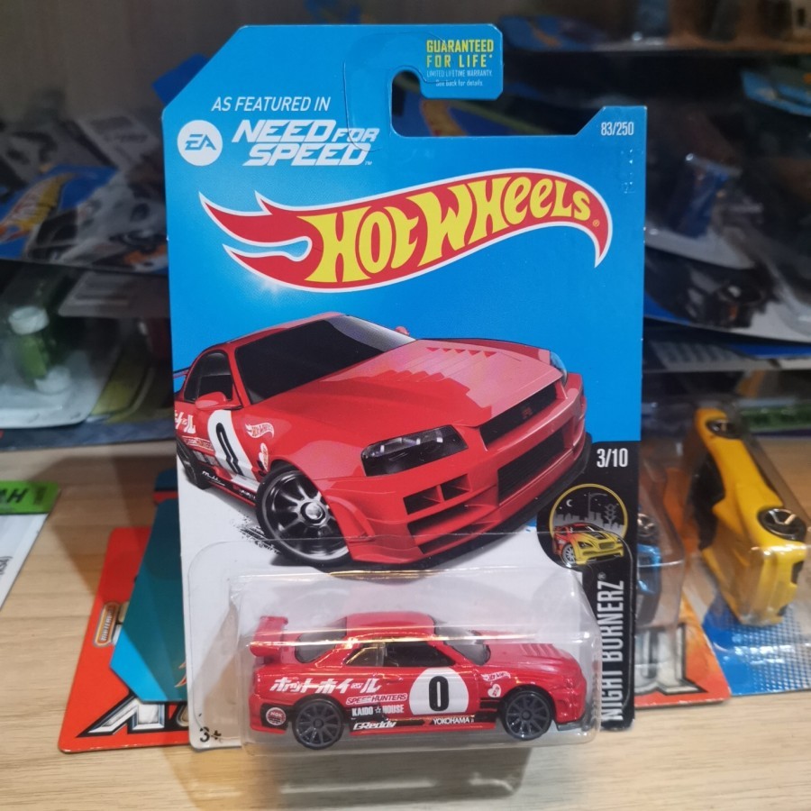 Hot Wheels Nissan Skyline GTR R34 Merah US CARD Nightburnerz tampo 0