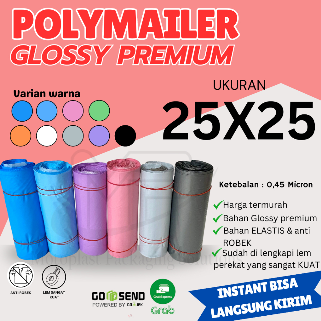 

Plastik packing polymailer glossy 25x35 isi 100 lbr