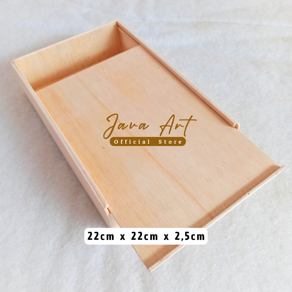 

WOOD BOX KOTAK KAYU PENSIL SOUVENIR PACKAGING PRODUK UKURAN 22cm × 22cm × 2,5cm