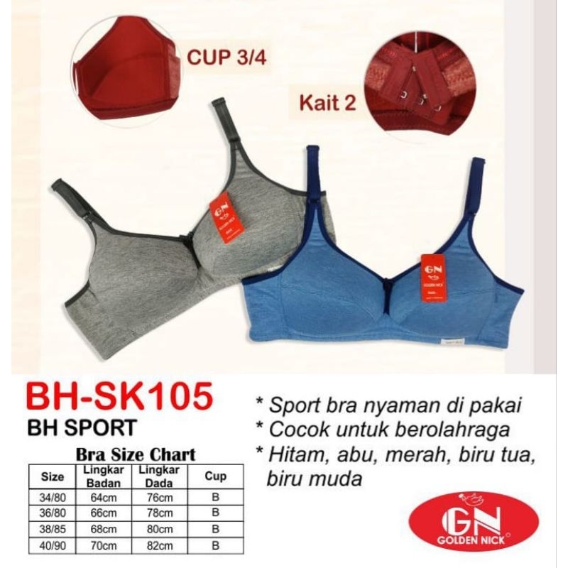 GOLDEN NICK SK105 | Bra Golden Nick Tanpa Kawat Busa Tipis | BH Sport Bahan Kaos Golden Nick Kait 2 