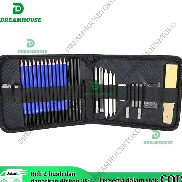 

33pcs Peralatan Pensil Gambar Sketsa Professional Drawing Sketching Set Samoyed KODE V7L8