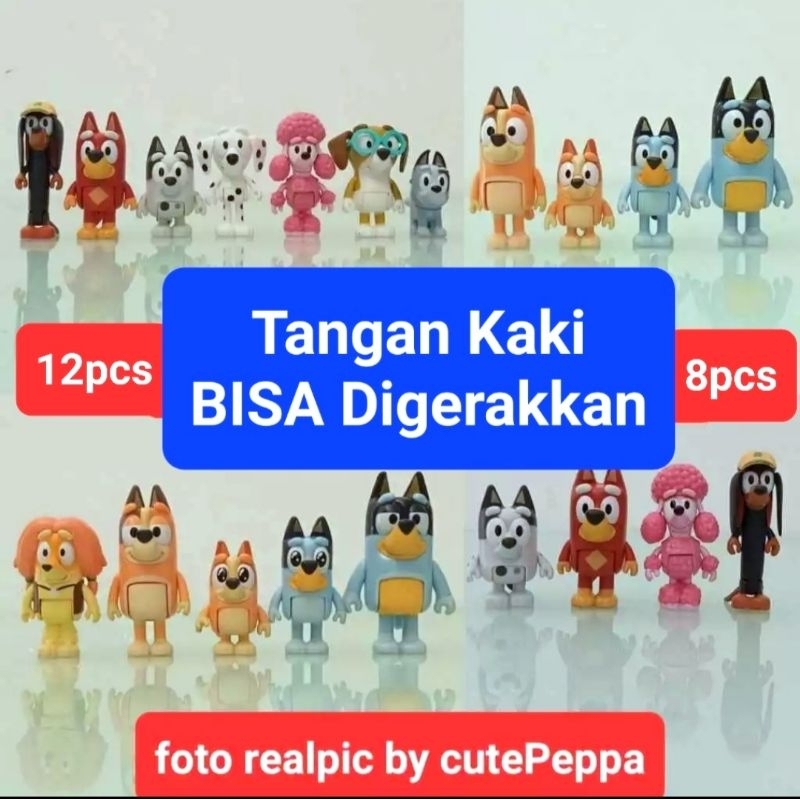Figure Bluey kartun mainan bingo anjing biru family toys Set 8/12pcs topper mainan dog kartun puppy