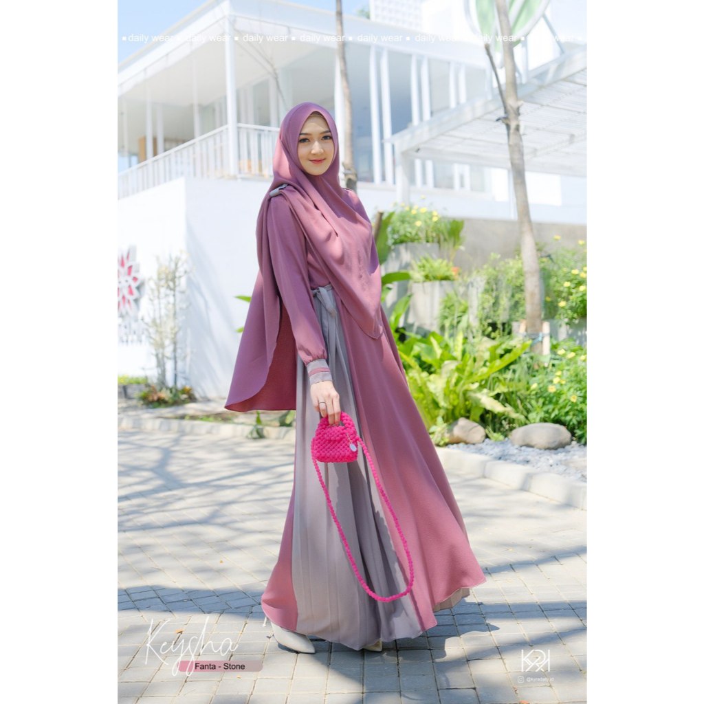 DRESS SET KHIMAR POLOS TWO TONE BAHAN ITY PREMIUM ORIGINAL KEYSHA by KYRA DAILY
