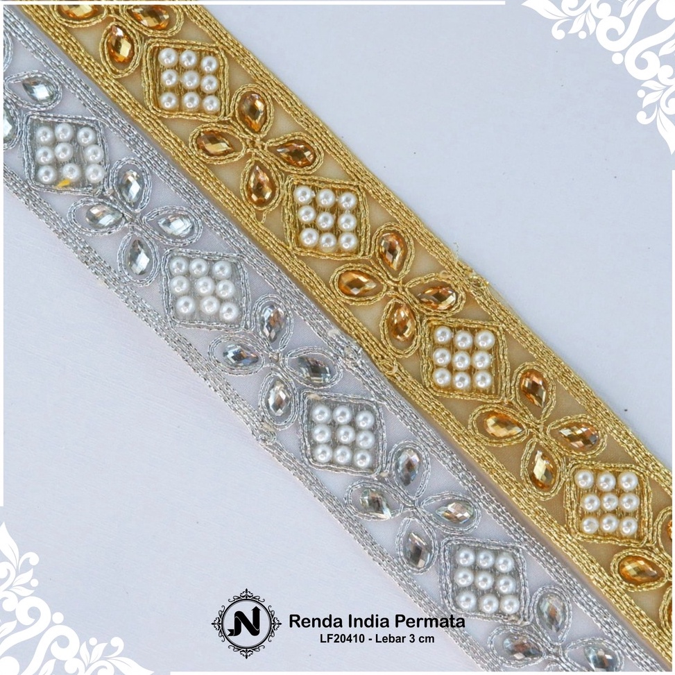 KODE V54J RENDA PERMATA LF241 PER METER pita renda ribbon lace trim india bunga bordir permata payet