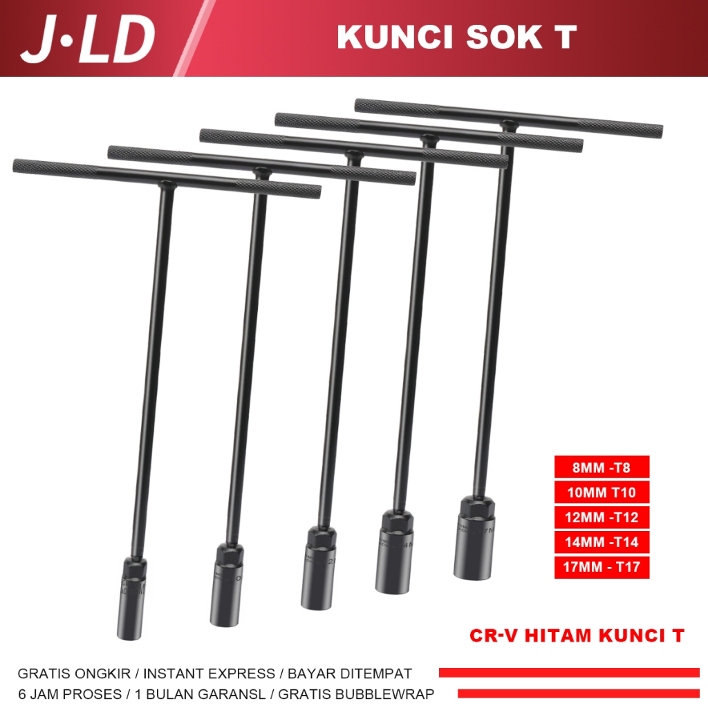 JLD Kunci Sok T CR-V Kunci T MURAH KUNCI SHOCK T Socket Wrench Set 8-10-12-14-17mm