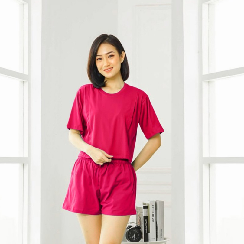 One Set Crop Polos Setelan Atasan Crop Kombinasi Celana Pendek Bisa COD Remaja Wanita Korea Style
