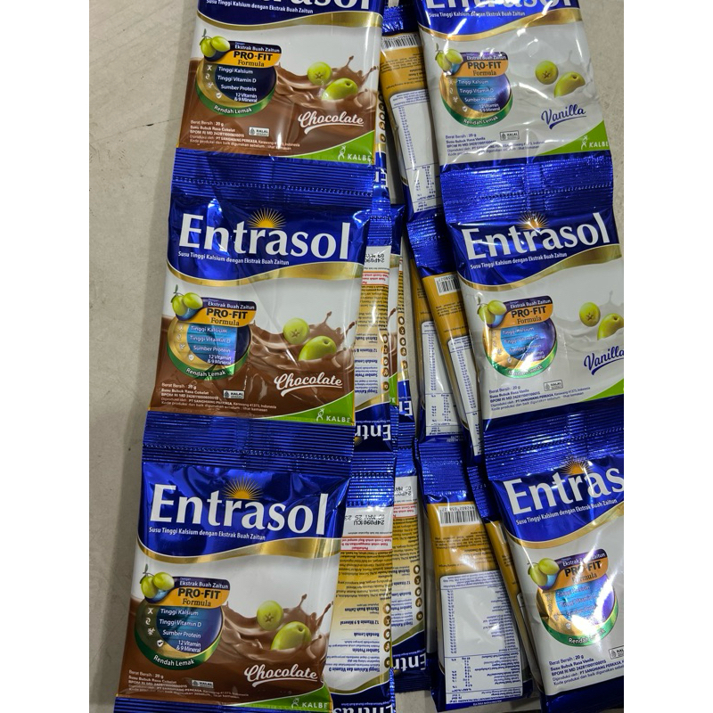 

Entrasol Susu Tinggi Kalsium 20g Rasa Vanilla / Coklat 1 Renceng isi 12 Sachet