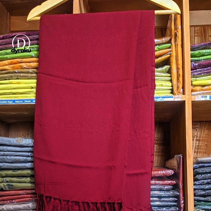 Sorban Polos Motif Rawis Warna Merah Maroon Kantun Rayon Santung Kualitas Premium