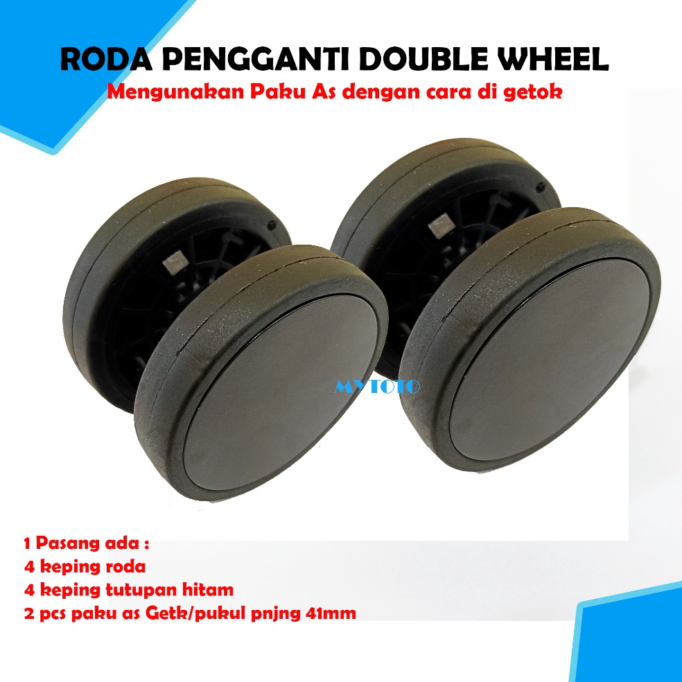 Tren Kekinian Roda Koper Pengganti diameter 55mm Hitam  1 Pasang  replacement luggage Double wheel  