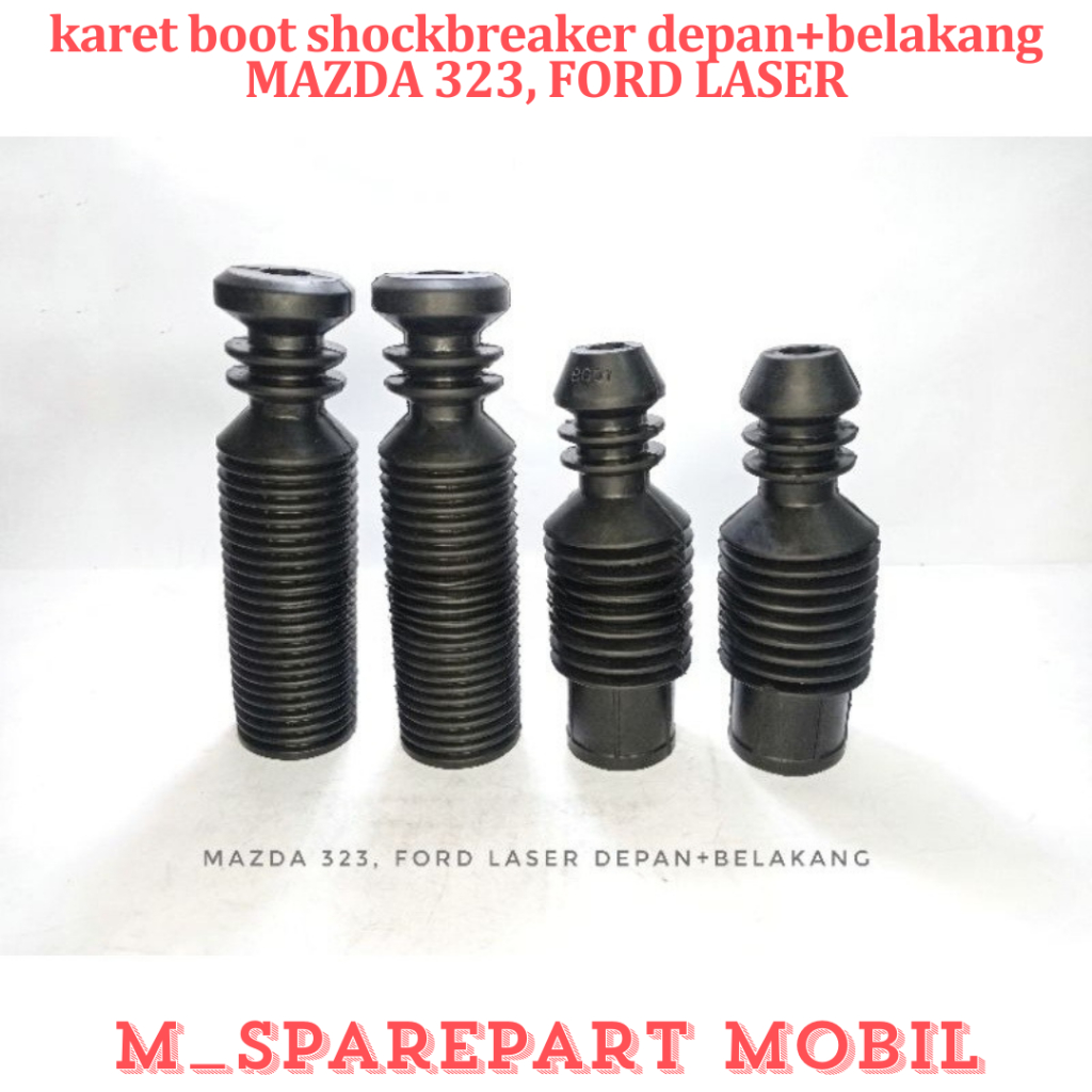 SPAREPART MOBIL PREMIUM karet boot shockbreaker depan+belakang MAZDA 323, FORD LASER