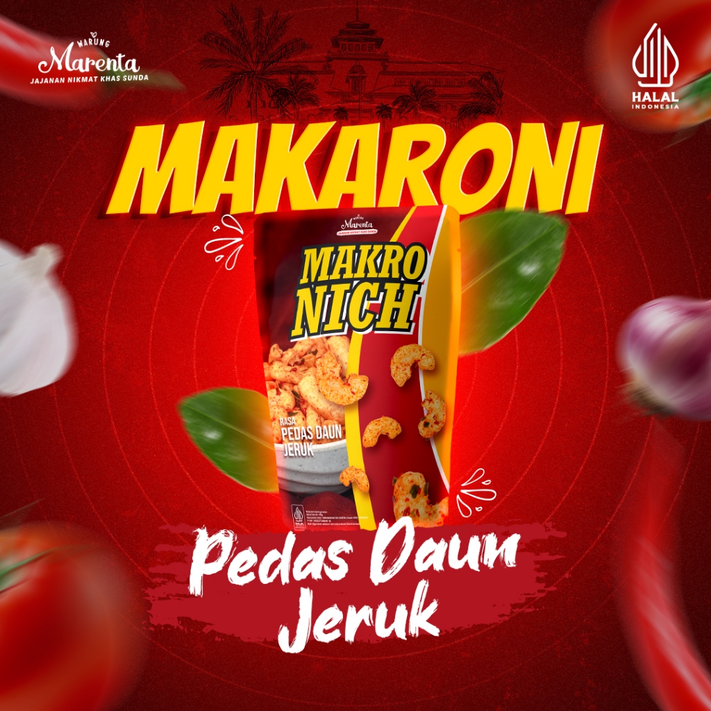 

Marenta MAKRONICH 60gr Makaroni Makroni Pedas Daun Jeruk Bantet Spiral Ngehe