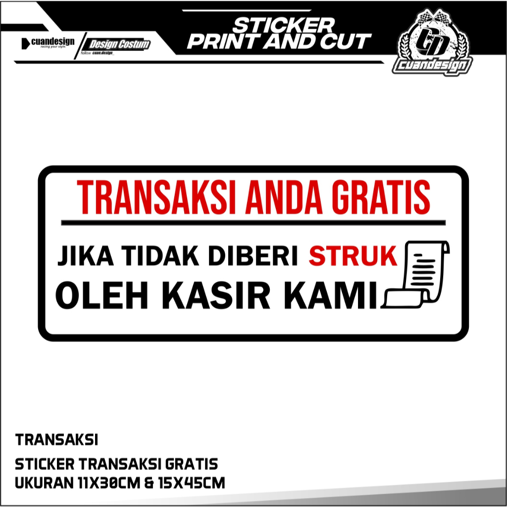 

STIKER TRANSAKSI ANDA GRATIS JI|KA TIDAK DAPAT STRUK | BAHAN VINYL + LAMINASI GLOSSY AWET TAHAN LAMA