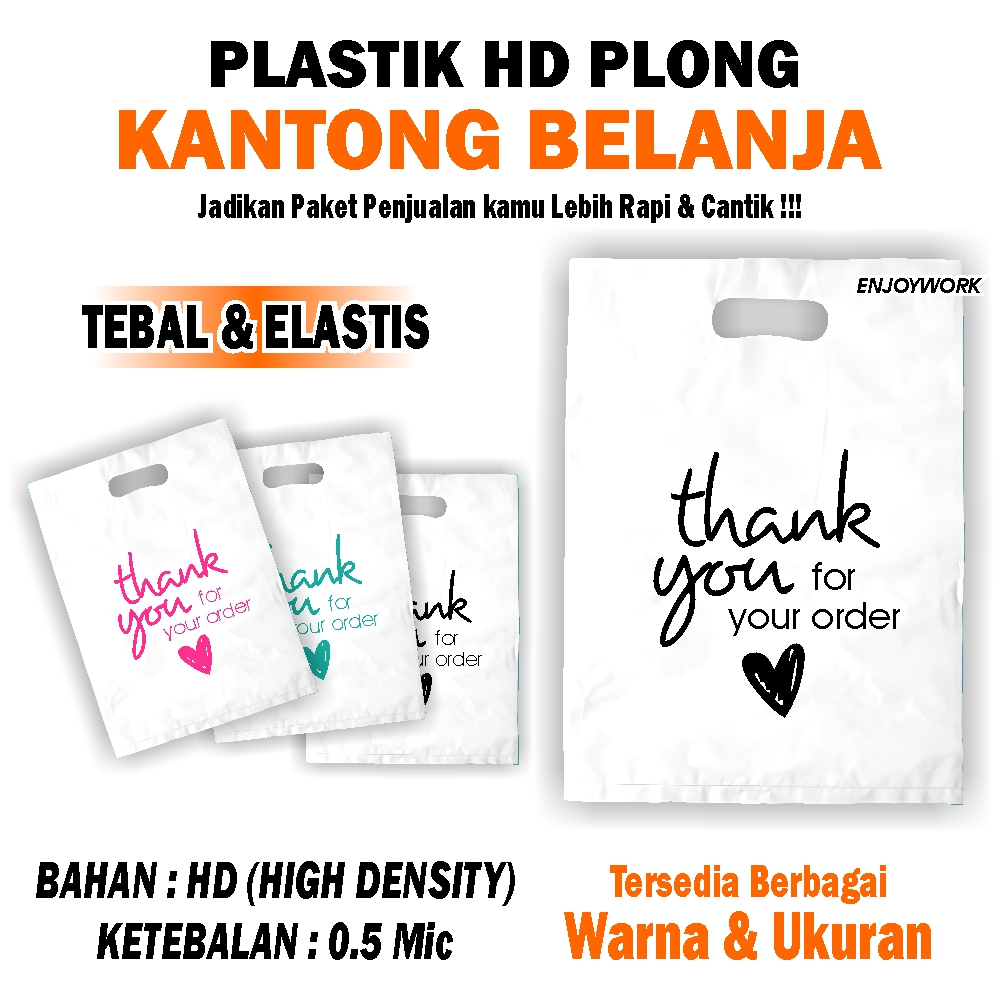 Enjoywork isi 50pcs UK 15x22 Kantong plastik pe motif thank you | Kantong plastik skincare