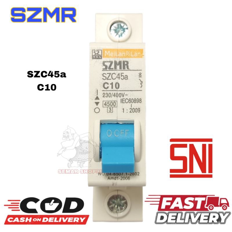 MCB SZMR 10A 10Ampere pemutus arus listrik PLN rumah/MCB SZMR 10A miniature circuit breaker SZMR SNI