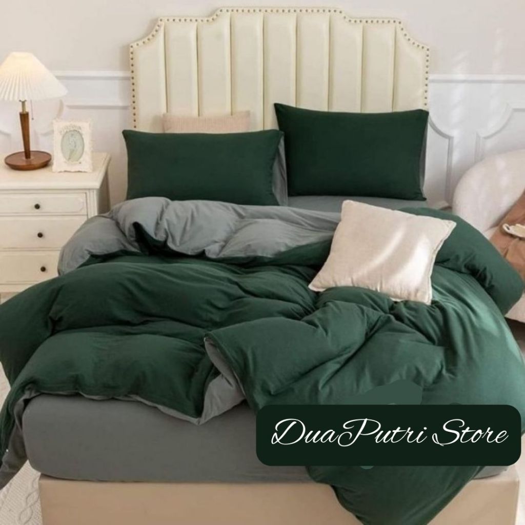 Bedcover Set Seprei Polos Kombinasi Dua Warna Ukuran 180x200 160x200 120x200 Bedcover Polos Aestetik
