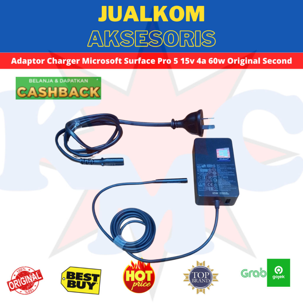 Adaptor Charger Microsoft Surface Pro 5 6 7 7+ 15V 4A 44w Second
