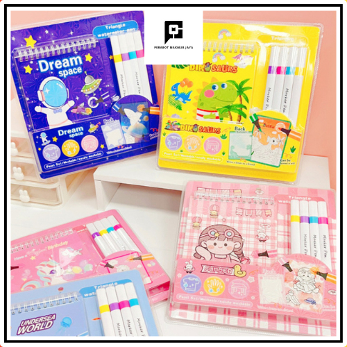 

Paint Set Buku Gambar Karakter Anak / Buku Binder Mewarnai Free Coloring Book Pen Maker Premium / Paint Set Easily Washable Kado Souvenir - PMJ209