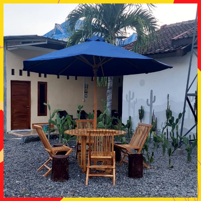 Set Meja Payung Outdoor Taman Cafe  Payung Cafe Kayu Jati Kursi Jati Murah  Set Payung Meja Kursi