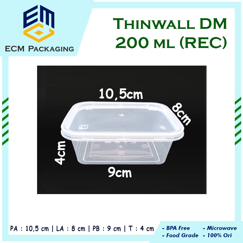 2pcs Thinwall DM 200ml rectangular / Food Container / Kotak Makan Plastik 200ml REC 2pc