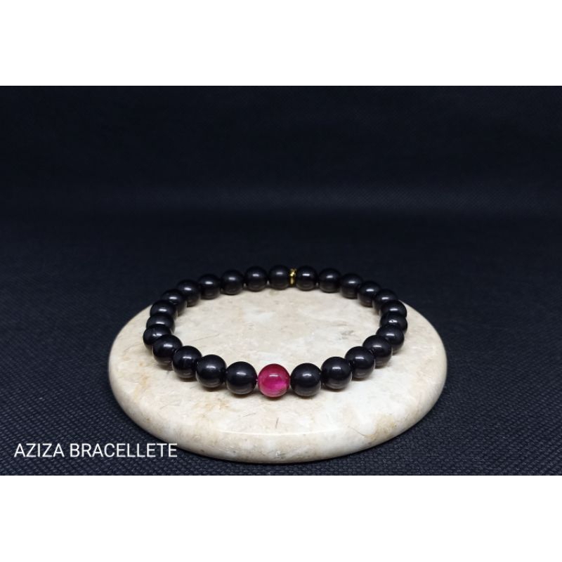 gelang koka hitam manik red tiger eye