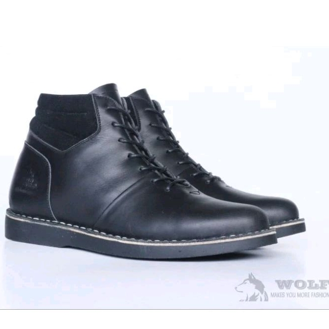 PAPILLON BLACK BOOTS 39-43 Genuine Full Up Leather - Sepatu Boots Pria Original Wolf - Sepatu Boots 