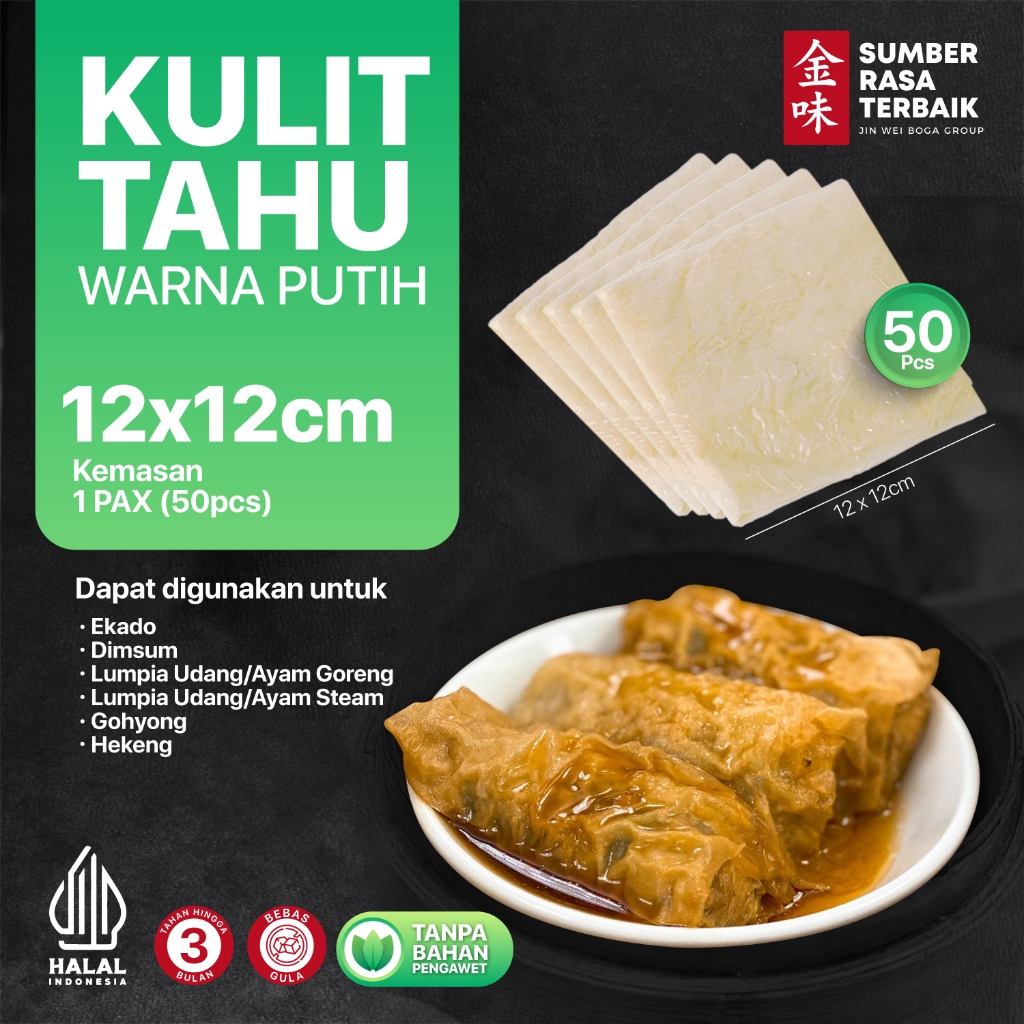 

SRT - KULIT TAHU TAWAR PUTIH PREMIUM 12X12 ISI 50PCS HALAL | UNTUK DIMSUM,LUMPIA UDANG,GOHYONG