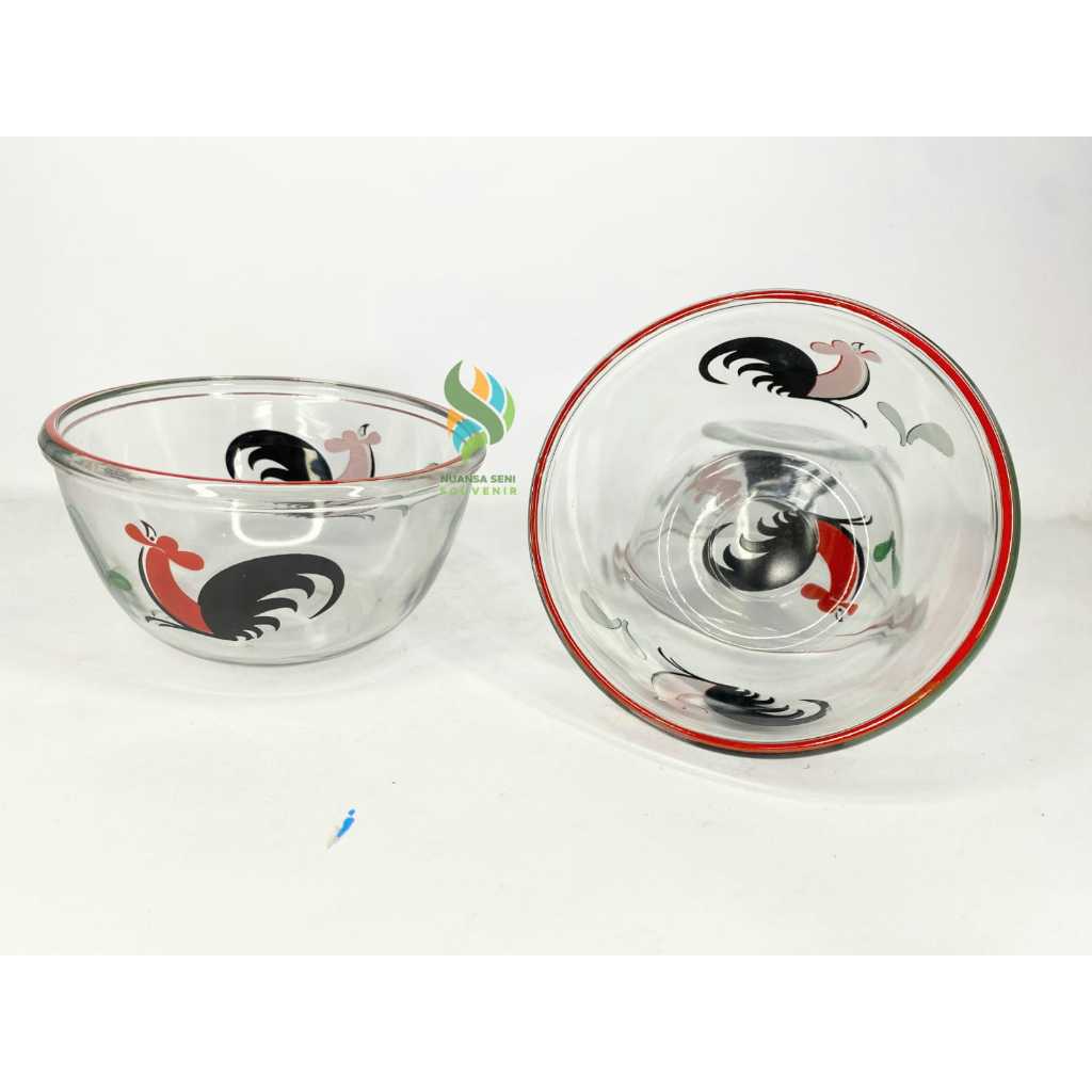 Souvenir Mangkok Saji Kaca Jumbo Mangkuk Kobokan Kaca Motif Ayam Jago Mangkok BIB5B Bening Polos
