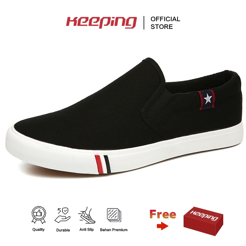 HOT SALE KEEPING SEPATU SLIP ON PRIA ORIGINAL SEPATU HITAM COWOK SNEAKERS SLOP WAKAI SPATU KASUAL