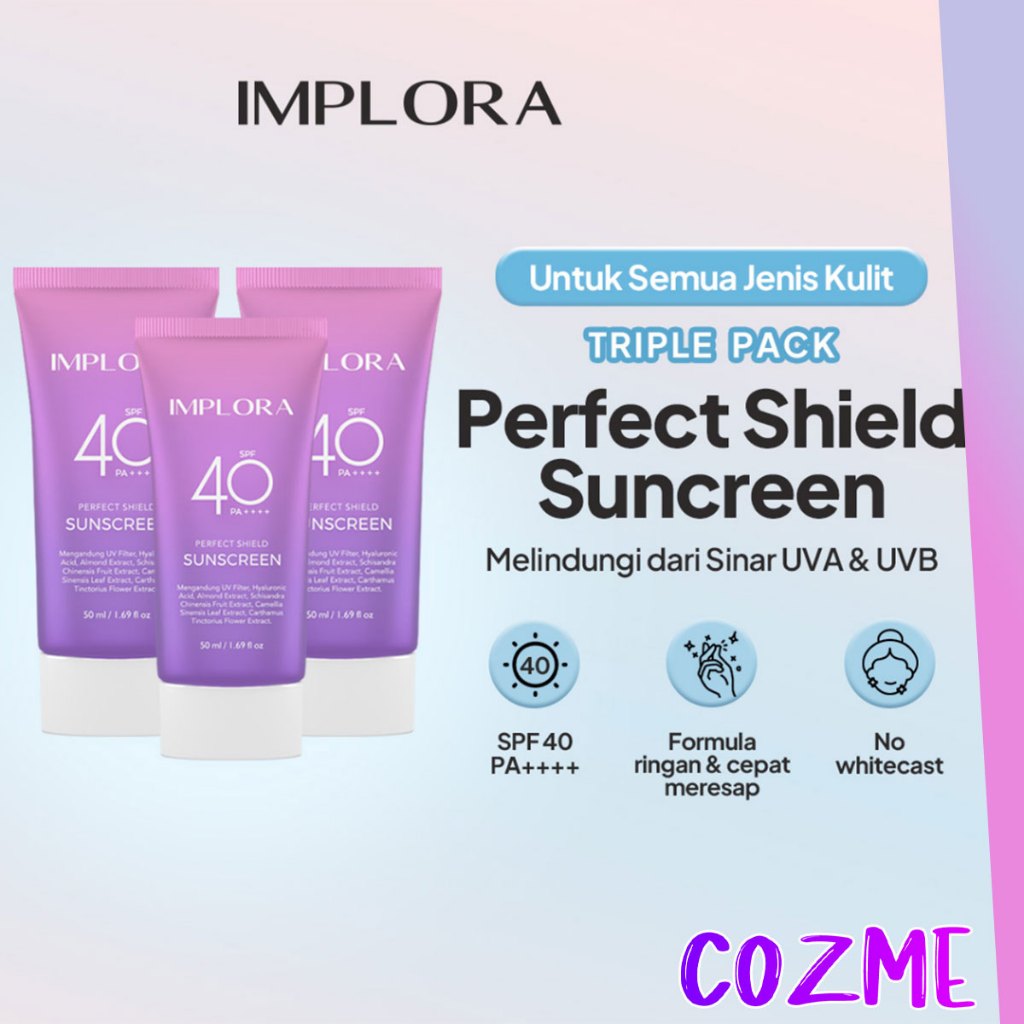 [3PCS] IMPLORA Perfect Shield Sunscreen SPF 40 Pa++++ 50mL