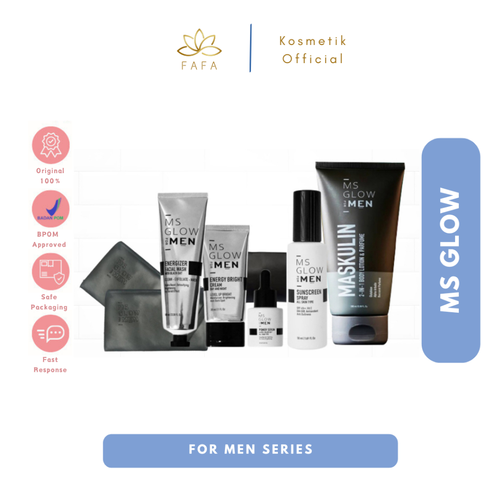 MS GLOW for Men Skincare & Body Care Pria Original Series Ecer - Facial Wash, Serum & Bright Cream