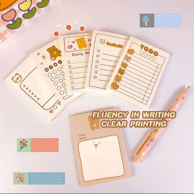

Notes Lucu Daily Planner Beruang Sobek Memopad 50 lembar / Sticky Notes Beruang / Todo list
