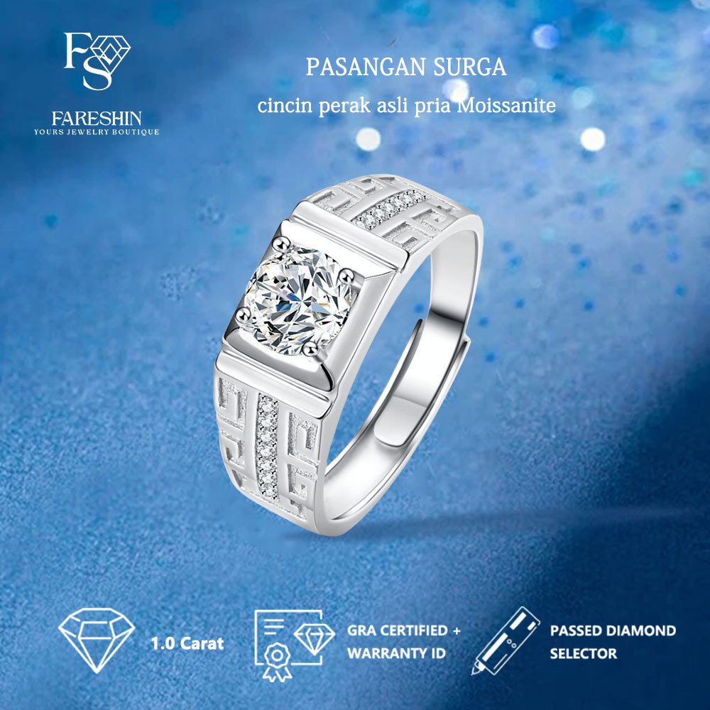 cincin perak asli pria Moissanite Pasangan Surga White Gold 18K[Sertifikat GRA ]-Fareshin Jewellery