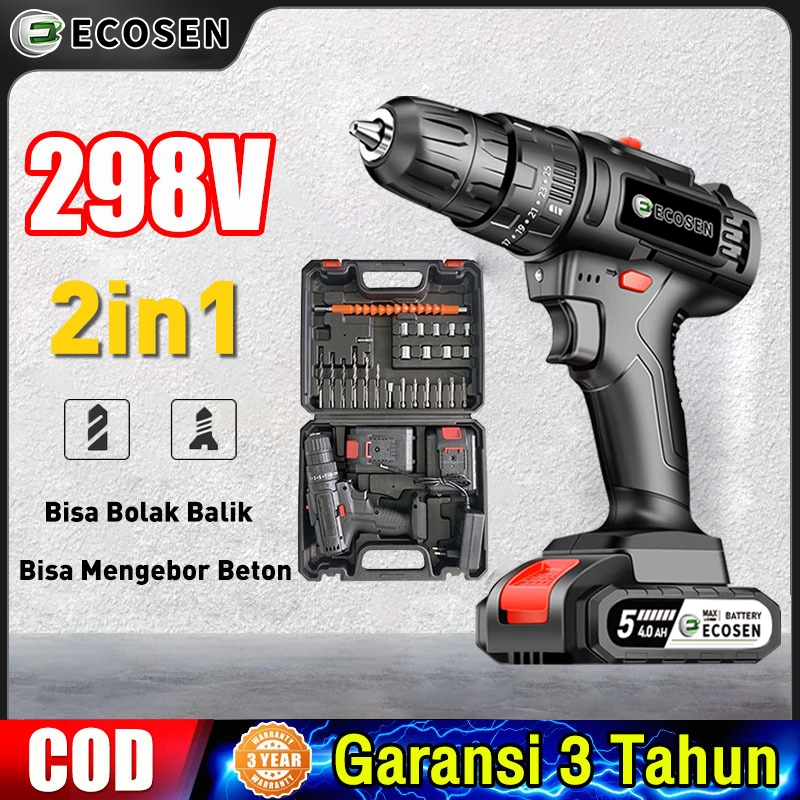 ECOSEN Bor baterai 299VF Bor Tanpa Kabel Bor Listrik Bor Listrik Set Bor Tangan Listrik Bor batera