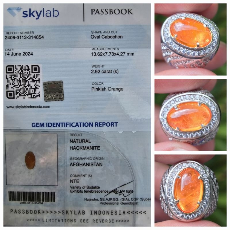 Natural Rare Gemstone Orange Hackmanite Sertifikat 2.92 crt