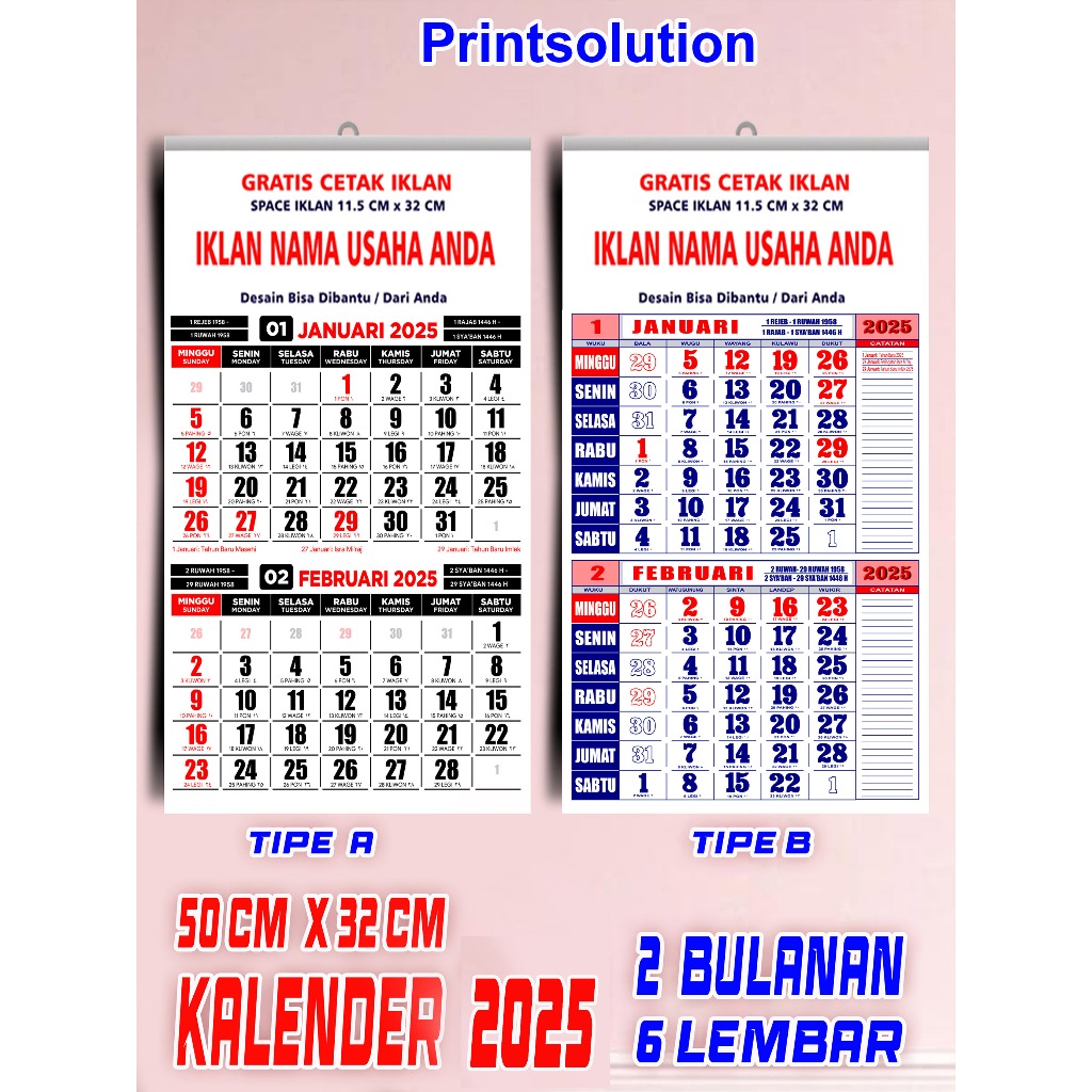 

Kalender dinding 2025 (50 pcs)