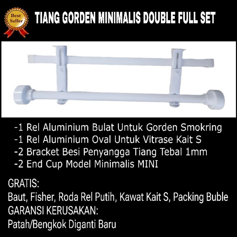 Batang Tiang Besi Rel Gorden Double Full Set Ukuran 1 2 3 4 Meter