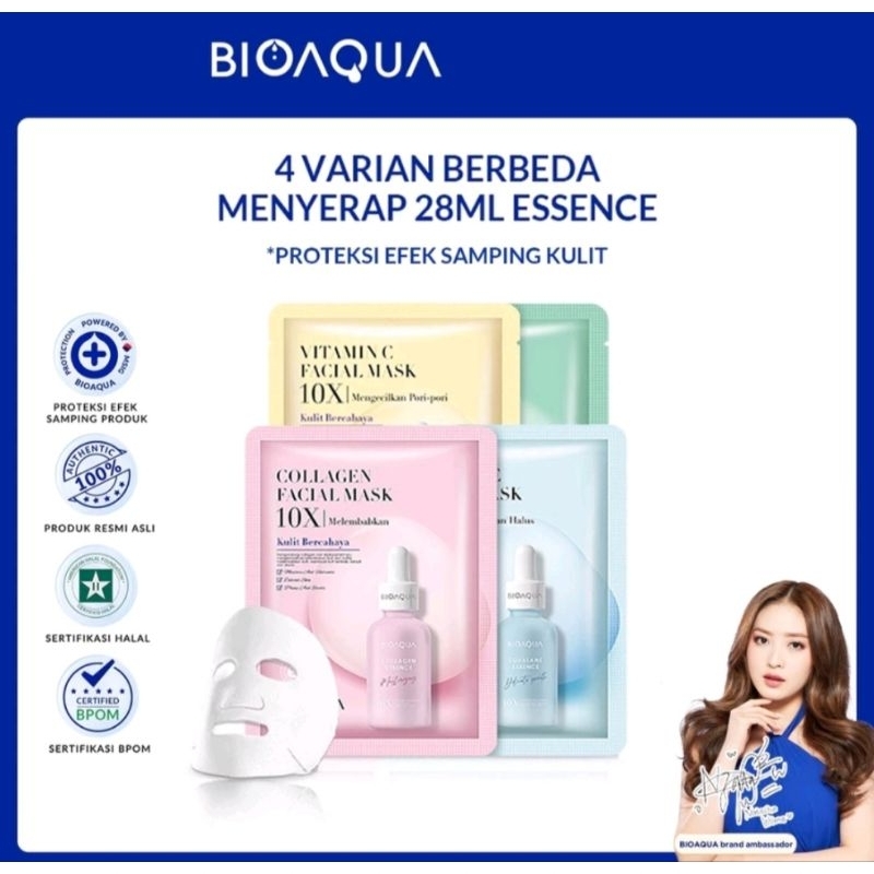 BIOAQUA SHEET MASK 10X | MASKER COLLAGEN | MASKER VITAMIN C | MASKER CALENDULA | SQUALANE | BLACK TR
