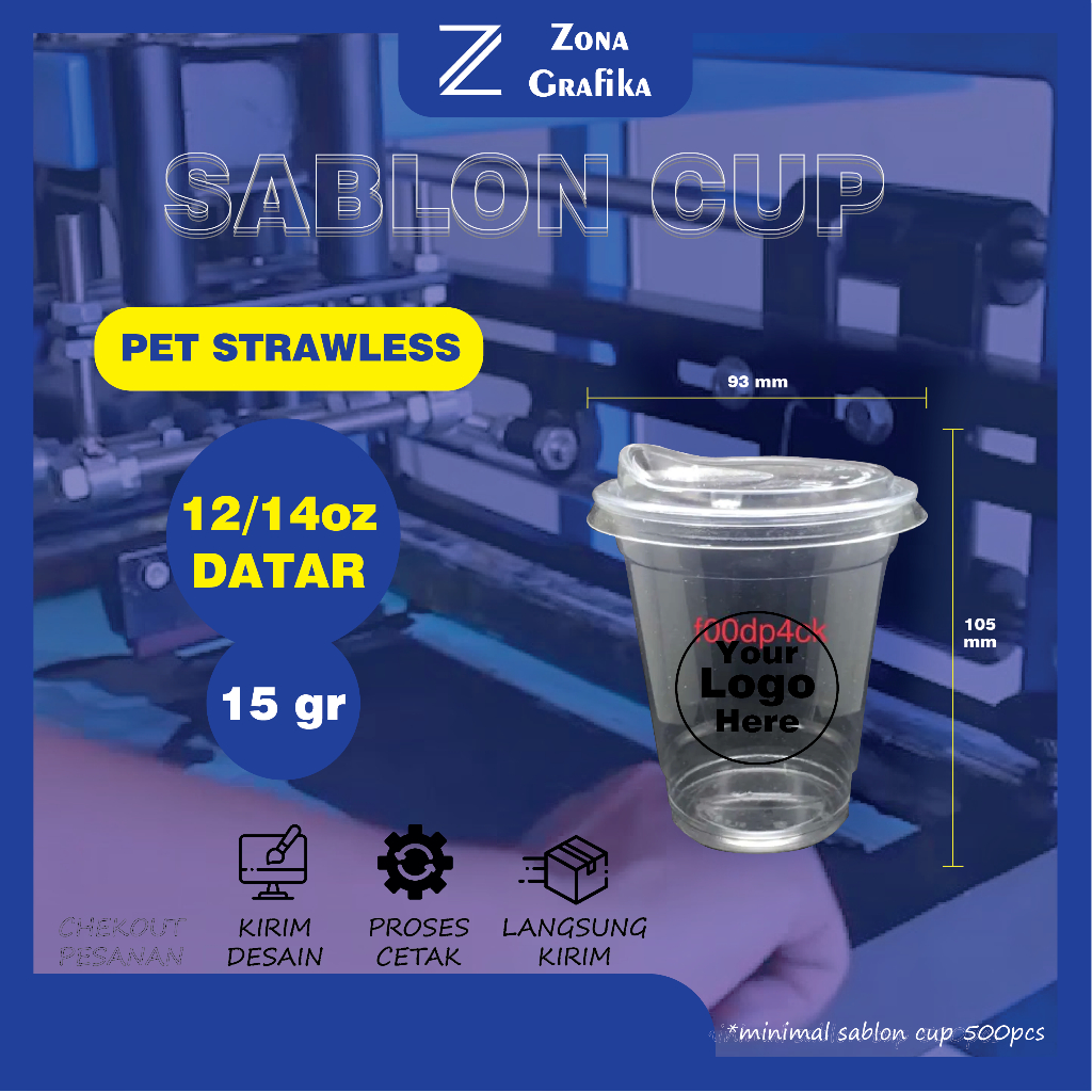 Sablon Cup PET Strawless 12oz