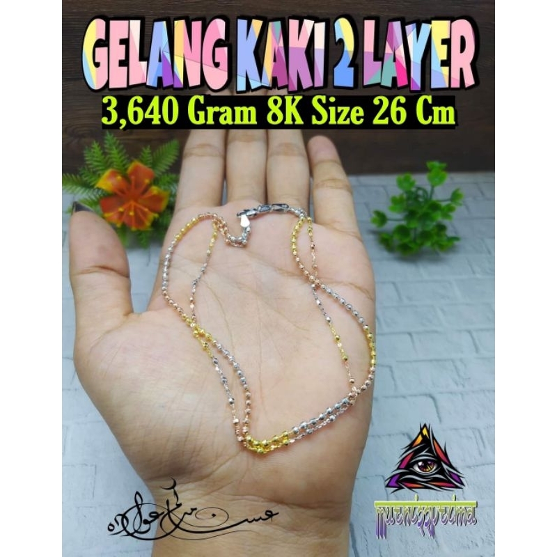 GELANG KAKI 2 LAYER EMAS ASLI